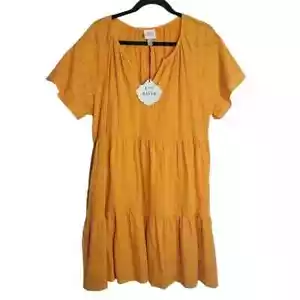 Knox Rose Womens Boho Flowy Rose Yellow Tiered Dress Short Sleeve Size XL New - Picture 1 of 12