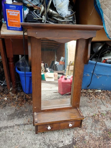 Antique Ornate Wooden Kitchen Apothecary Wall Cabinet Wood Glass Mirror Cover