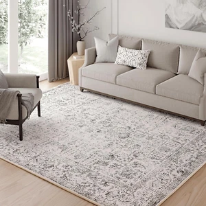 Gray Area Rug 5X7 Machine Washable Vintage Living Room Distressed Non Slip Carpe - Picture 1 of 12
