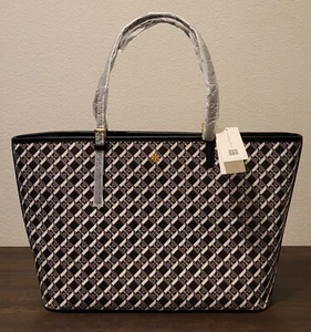 TORY BURCH Handbag Geo Logo Purse Large Tote Top Zip Black Grey Multi NWT - Picture 1 of 24