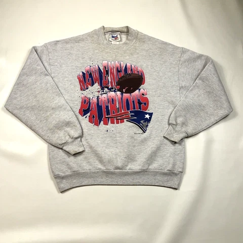 New England Patriots Vintage 1990's Football Crewneck Gray Sweatshirt Large Cover
