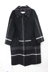 Pendleton Long Wool Coat Women sz 14 Pockets Winter Plaid Black Dressy Classic - Picture 1 of 10