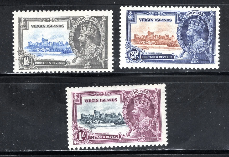 Estampilla de las Islas Vírgenes Scott #70, 71, 72, Jubileo de Plata, Juego de 3, MLH, SCV $23,50 Foto 1 de 1