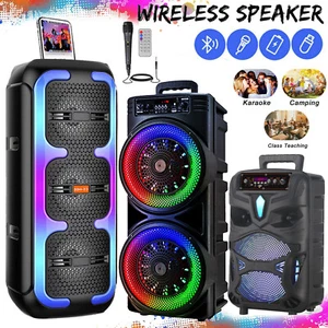 Dual 8" Subwoofer Wireless Bluetooth Speaker Heavy Bass Portable Party Karaoke - Picture 1 of 34