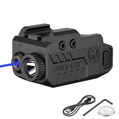 SOLOFISH Rechargeable Flashlight & Blue Laser Sight Combo for Picatinny Pistol