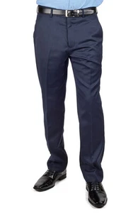 Slim Tailored Fit Navy Blue Men's Dress Slacks Pants Flat Front By AZAR MAN - Picture 1 of 4
