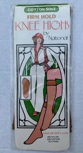 1970s 1980s NATIONAL FIRM HOLD KNEE HIGHS, ONE PAIR COTTON SOLE, VINTAGE NEW NOS - Picture 1 of 6