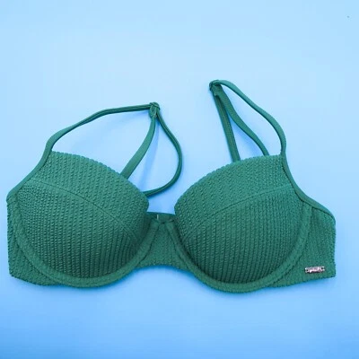 Roupa de banho Victorias Secret XS verde com nervuras underwired mergulho push-up biquíni top - Imagem 1 de 4