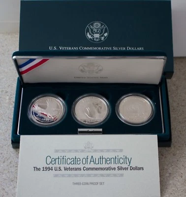 1994 Veterans Memorial POW Women in Military 3 Proof 90% Silver $1 Dollar Coins  - Image 1 of 4