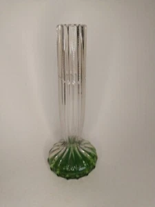 Ribbed Cut Glass Bud Vase Clear and Green - Picture 1 of 4