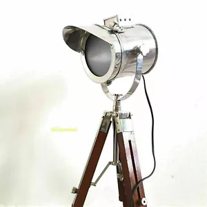 Vintage Office Decor Nautical Antique Brass Spot Light Floor Lamp w/Tripod Stand - Picture 1 of 4