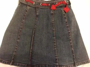 Gymboree Tiger love club denim jean skirt 8 pre owned kitty cat leopard pleated - Picture 1 of 3
