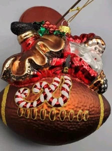 Fútbol Montar Santa Peggy Abrams Boca Soplada, Adorno de Vidrio Pintado a Mano y Caja - Imagen 1 de 11