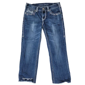 COWGIRL TUFF Womens 28x26 Distressed Embroidered Crystal Capri Jean Embellished  - Picture 1 of 12