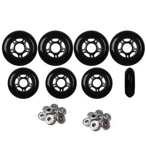 Inline Skate Wheels HILO SET 76mm 80mm 82A Black Outdoor Hockey -Abec 5 Bearings - Picture 1 of 4