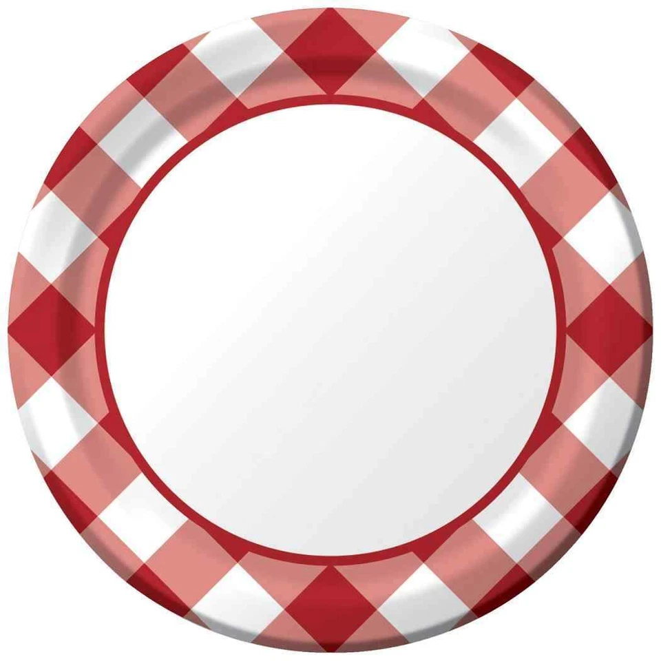 Gingham Galore Red White Check Picnic BBQ Cookout Party 7" Paper Dessert Plates - Image 1 of 1