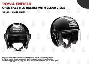 ROYAL ENFIELD MLG "GLOSS BLACK OPEN FACE HELMET WITH CLEAR VISOR" - Picture 1 of 7