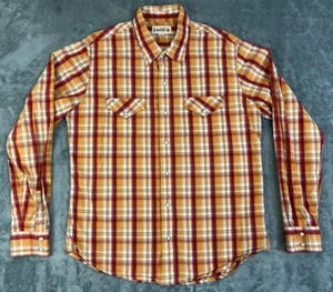 BKE 67 Buckle Pearl Snap Shirt Men's Large Orange Red Plaid Cowboy Western - Picture 1 of 7