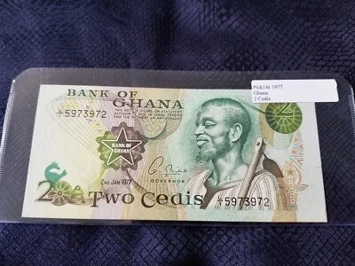 Ghana 2 Cedis 1977 Pick #14c Uncirculated - Serial #L1 5973972 - Image 1 of 2