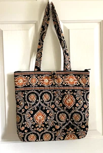 Borsa Vera Bradley con cerniera.3 tasche interne, fantasia marrone/arancione su nero - Foto 1 di 5