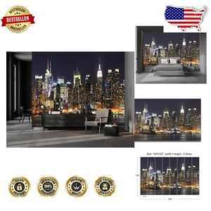 Elegant Urban Themed Wallpaper Mural - 3D Manhattan Nightscape 182" x 122" - Picture 1 of 8