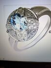 Womens 14K White Gold Over Solid Sterling Silver Diamonds and 1.0 CTW Swiss Blue