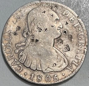 MEXICO - Silver 8 Reales 1805 Mo. T.H. (Mexico City) - Km-109 - CHOPMARKED! - Picture 1 of 2