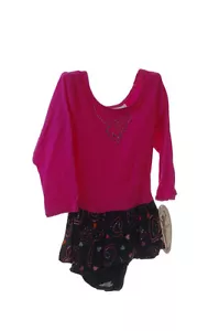 Moret Niñas Rosa Negro Corazón Leotardo Falda Ballet Danza LS Conjunto 4 5 XS NUEVA - Imagen 1 de 1