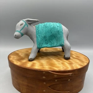 Donkey Mule Burro Clay Mexico Folk Art, Gray and Teal Handmade Art - Picture 1 of 17