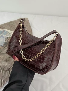 Stylish Crocodile Embossed Underarm Shoulder Bag – Chic Chain Handbag for Women - Picture 1 of 6