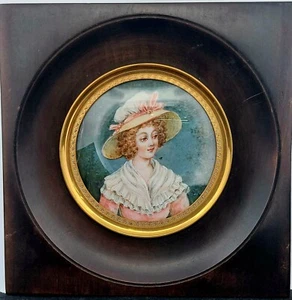 Antique French Ormolu Hand Painted Signed Miniature, Gild Bronze & Wood 5¾x5¾ in - Picture 1 of 12