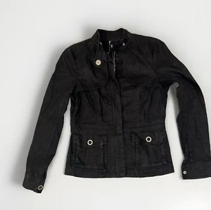 Giacca cappotto donna Adolfo Dominguez lino nero taglia 38 piccolo argento Hrdwre $399 - Foto 1 di 11