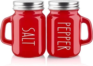 Red Salt and Pepper Shakers Set,4 oz Glass Shakers with Steel Lids,Kitchen Decor - Picture 1 of 7