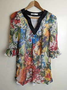 Phillip Lim Silk V-Neck Floral Multicolour Lined Tunic Top Blouse Size XS - Picture 1 of 12