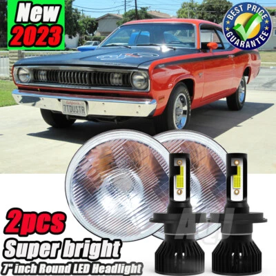 2x Fit Plymouth Barracuda Cuda Duster 340 7" LED Round Headlights  Hi/Lo Beam Foto 1 de 4