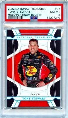 TONY STEWART 2022 TESOROS NACIONALES NASCAR HOLO PLATINUM SP 1/1 PSA 8 CASI NUEVO-COMO NUEVO Foto 1 de 2