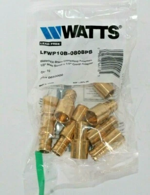 (10) Watts LFWP10B-0808PB 1/2" PEX x 1/2" Male Sweat Adapters Brass Crimp  - Image 1 of 4
