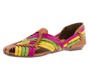 Womens Leather Mexican Huaraches Sandals Slip On Closed Toe Rainbow #106F - Picture 1 of 5