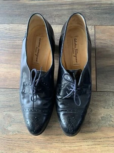 Vintage 40s Ferragamo Oxfords Wingtips Sz 9 Military Nurse Flapper Goth Witchy - Picture 1 of 13