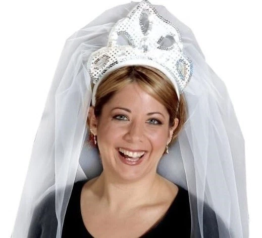 Tiara de novia velo lentejuelas plateadas diadema novia disfraz de Halloween bacoloreta Foto 1 de 1