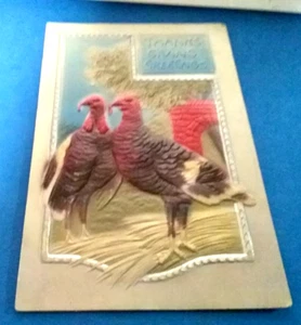 (pasteelers1) Erntedankfest - Zwei große Truthahn's - gestempelt Nov 1908 ohne Stempel🌠 - Bild 1 von 2