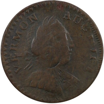 1787 Vermont Copper 1/2p RR-12 W2110 R3 Bust Right FINE Struck over Nova Constel - Image 1 of 2