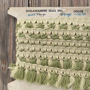 Vintage Scalamandre seta nappa frangia bordo verde beige 3 iarde colore - FC961-5 - Foto 1 di 6