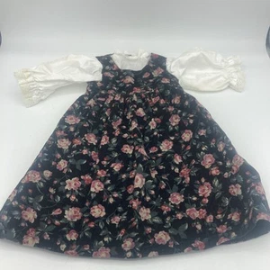 Vtg American Girl Floral Black Pink Rose Dress Corduroy Lace 18” Dolls - Picture 1 of 13