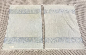 Vintage 70s Cannon Monticello Hand Towel Set Textured Flowers Fringe Light Blue - Picture 1 of 16