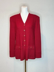 St. John Collection by Marie graue Damen Strickjacke Pullover rot Strick Knopf Gr. 8 - Bild 1 von 7