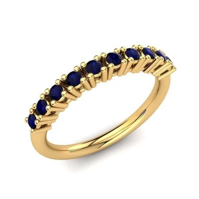 Blue Sapphire Round 2.00mm Half Eternity Ring With 14KT Yellow Gold Plated - Image 1 of 4