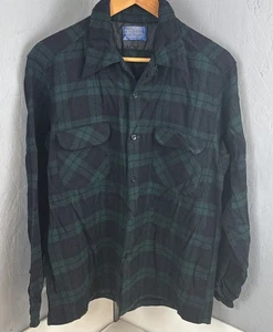 Vintage Pendleton Wolle kariert Herren L Bordhemd Schlaufe Kragen Klappe 60er USA blau grün - Bild 1 von 11