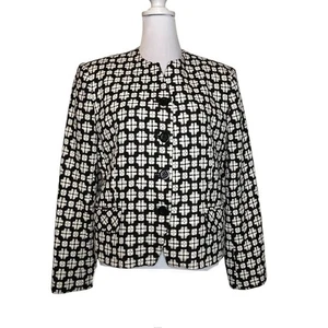 Shokrian Jacket Womens Size 6 Black Ivory Geometric Shoulder Pads Lined Career - Picture 1 of 12