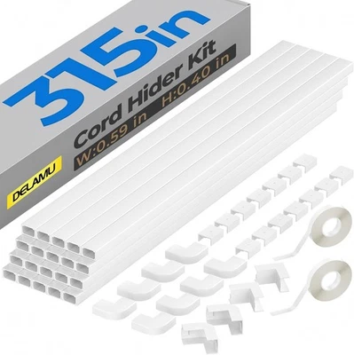 Delamu Cable Hider,315 英寸电线盖适用于墙壁电线,单线白色  — 第 1/4 张图片